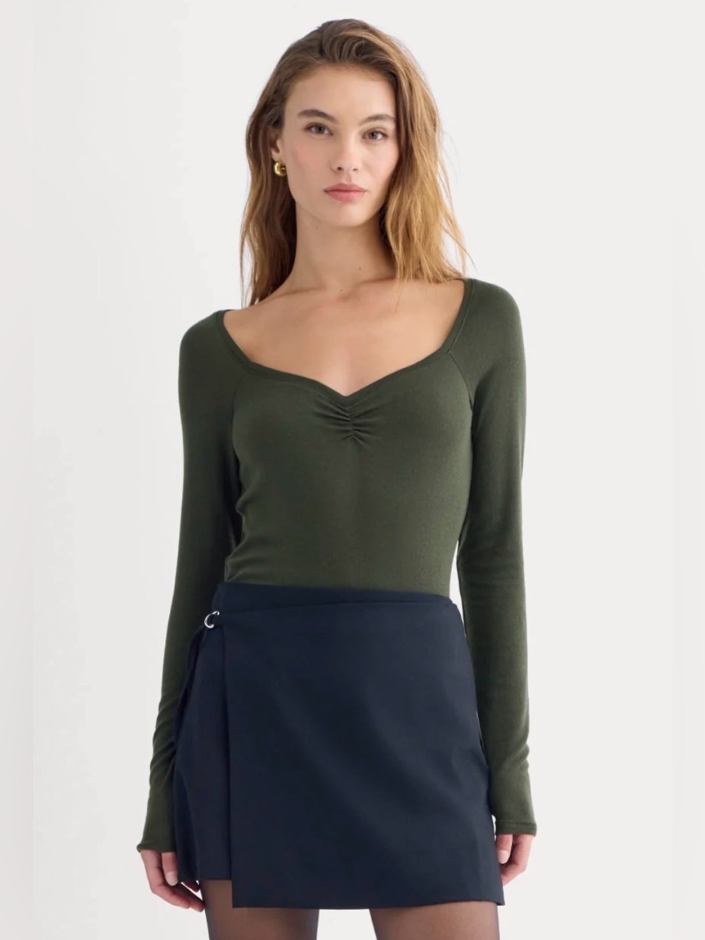 New Everlane SWEETHEART-NECK TOP IN BUTTERLUXE Dark Green Size S